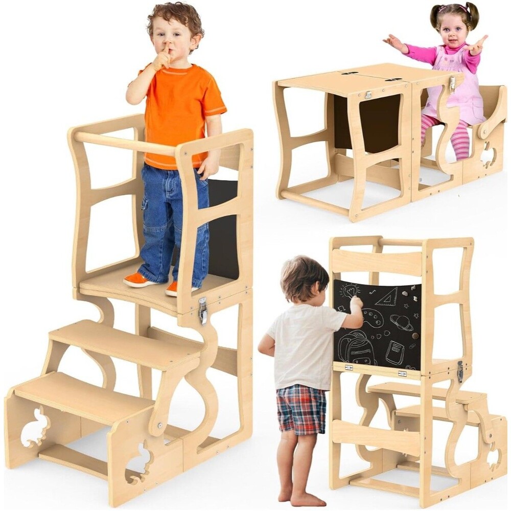Toddler Tower, Kitchen Stool Helper for Toddlers, Learning Wooden Tower 3 in 1